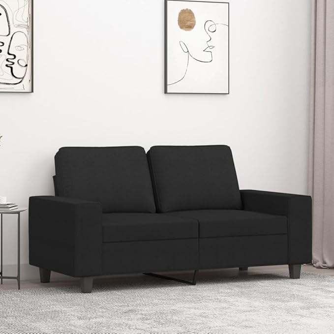 vidaXL Modern Fabric 2-Seater Sofa Comfortable Lounging Couch with Thick Padding Breathable Polyester Upholstery Sturdy Metal Frame for Home Office Living Room - Black