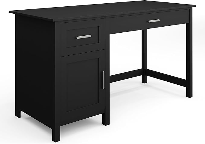 Martha Stewart Hutton Shaker Style Home Office Desk with Storage in Black with Brushed Nickel Hardware