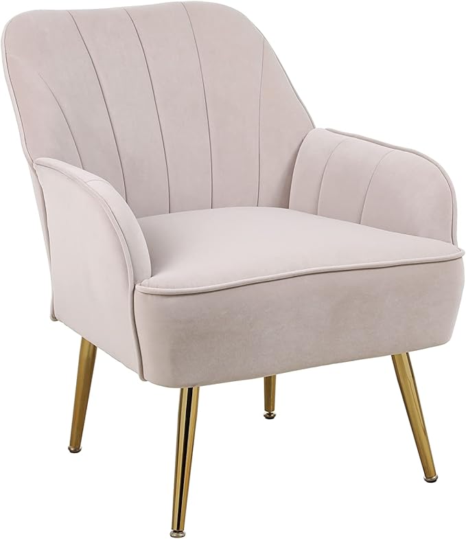 Modern Mid Century Chair Velvet Sherpa Armchair for Living Room Bedroom Office Easy Assemble(Beige)