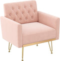 Pink Accent Chair for Living RoomBedroom | Mid Century Modern Velvet Armchair with Leg and Tufted BackComfy Small Single Reading Chair (Pink)