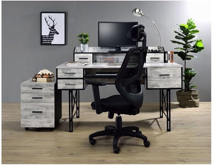 Antique White and Black 5-Drawer Computer Desk - Office Storage &amp Home Decor