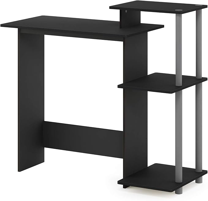 Furinno EFFICIENT Desk 28.6 Wide Gaming Desk with 3 Open Side Shelves Laptop Notebook Computer Desk Office Desk for Home Office Study Room Dorm Bedroom Solid Black