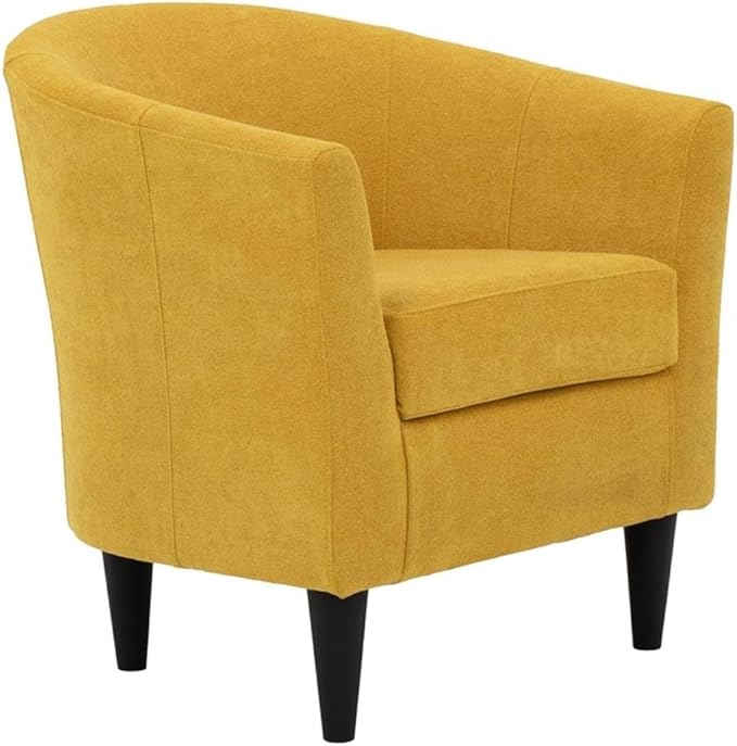 Pemberly Row Traditional Polyester Fabric Club Chair Yellow Finish 17.5 Seat Height 32 H x 30.5 W x 27.5 D Padded Seat Durable Construction Classic Accent Chair for Living Room or Bedroom