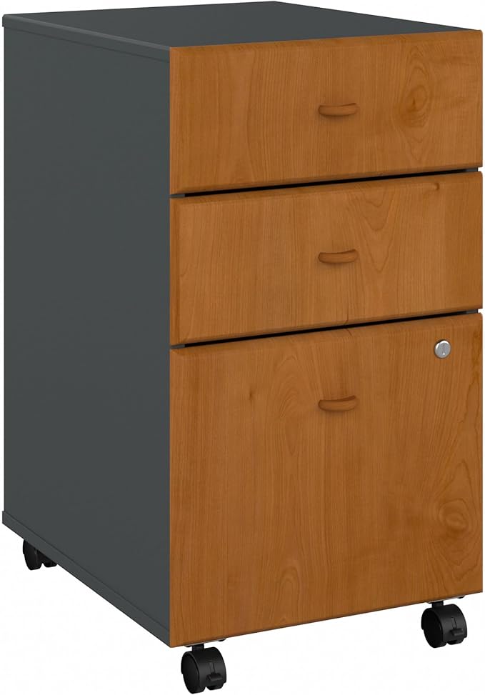 Bush Business Furniture Series A 3 Drawer Mobile File Cabinet Natural Cherry/Slate