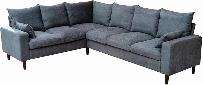 Panana Modern Upholstered L-Shape Sectional Sofa 2 Seater + 3 Seater Corner Couch for Living Room (Grey)