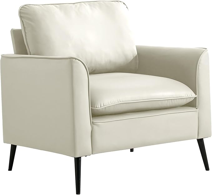 YITAI Modern Accent Living Room ChairsFaux Leather Oversized Single Sofa Chair with Metal Legs Mid Century Comfy Armchair for Bedroom/Office Reading/Lounge/Office/Reception2PCCream