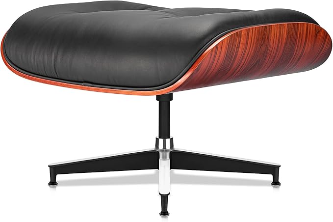 Top Black Grain Leather Mid Century Chaise Lounge Chair and Ottoman Modern Chair Classic Design Red Rosewood Heavy Duty Base Support for Living Room Office