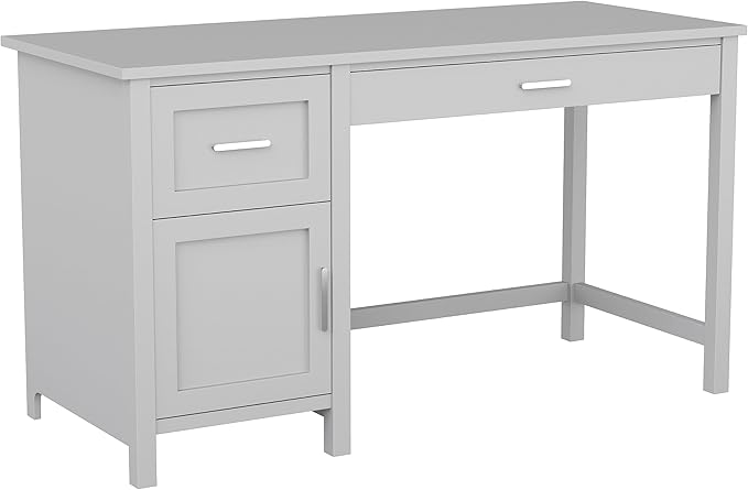 Martha Stewart Hutton Home Office Desk and Four Tier Bookcase Bundle in Gray with Brushed Nickel Hardware