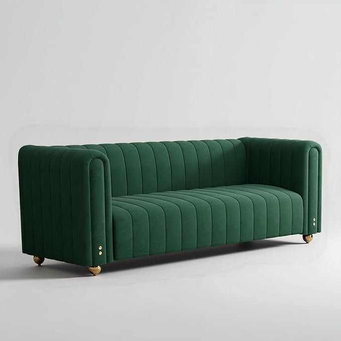 82 Deep Seat Sofa - Gold Leg Modern Couch with Serpentine Springs 750LBS Capacity &amp Fade-Resistant Fabric for Living Room (Emerald Green/Burnt Orange/Classic Black) (Green 3S)
