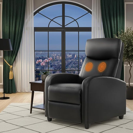 Simple Deluxe Massage Recliner Chair - Adjustable PU Leather Recliner Luxe Reading Chair &amp Sofa Chair for Living Room Chairs or Bedroom Chair Small Recliner for Home Theater Black