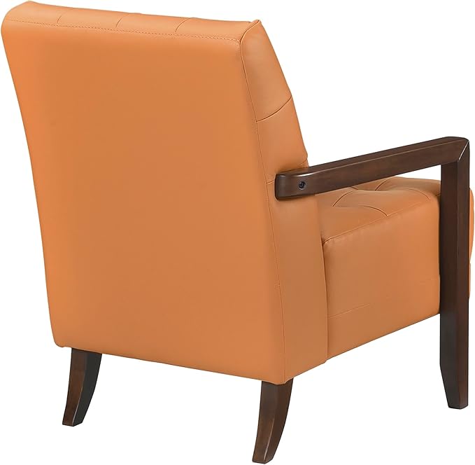 Lexicon Modern Accent Chair Luxury Genuine Leather Match Living Room Chair with Tufted Cushions Solid Wood Frame and Arm Rest Comfy Upholstered Single Seat for Bedroom/Reading/Office Orange