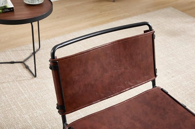 Accent Chairs Set of 2 - Mid-Century Modern Style Armless Lounge Chairs Sturdy Metal Frame Breathable and Comfortable Sling Chair for Living Room Bedroom and Small Spaces (Reddish Brown)