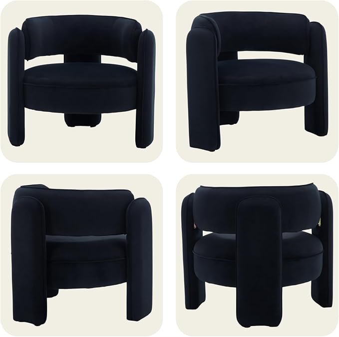 Modern Accent Chair Set of 2 Low Seat Round Upholstered Lounger Chair with Barrel Back Solid Wood Legs Mid Century Velvet Comfy Armchair Cozy Side Chair for Living Room Bedroom Black