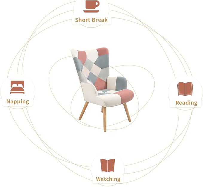 Accent Chair with Ottoman Living Room Chair and Ottoman Set Comfy Side Armchair for Bedroom Creative Splicing Cloth Surface