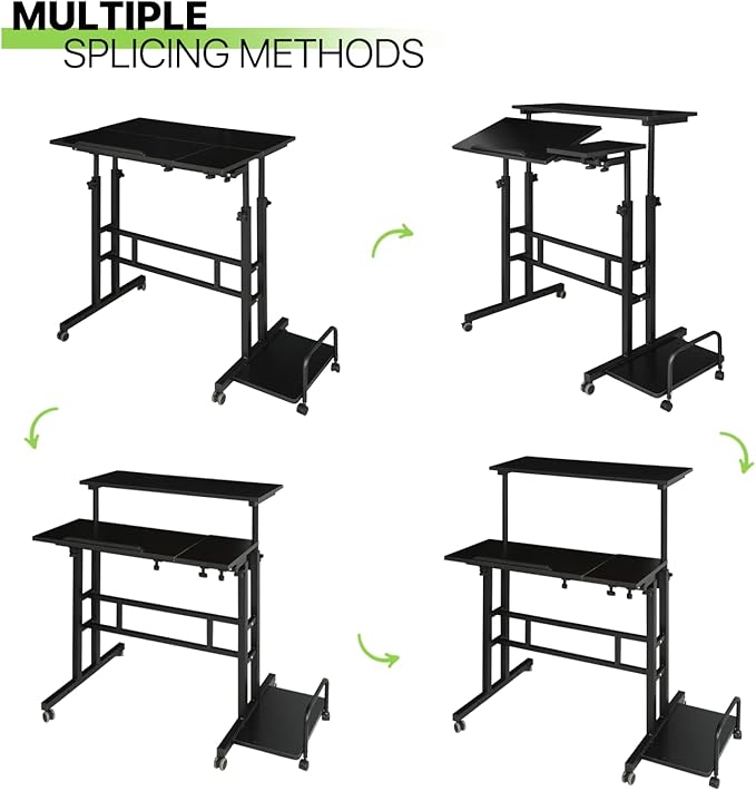 Magshion Standing Desk with Wheels Height Adjustment from 28 to 45 Sit to Stand Up Mobile Computer Desk Rolling Laptop Cart for Home Office Walking Pad Writing and Gaming Black