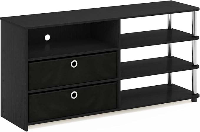 Furinno JAYA Simple Design TV Stand for up to 55-Inch with Bins Americano Stainless Steel Tubes