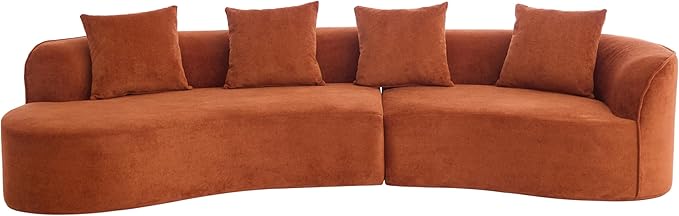 Christopher Knight Home Braebt 126 Modular Sofa with 4 Throw Pillows Curved 5-Seater Large Sofa Couches Comfy Upholstered Sectional Cloud Couch for Living Room No Assembly Required Dark Orange