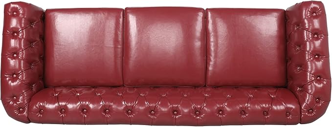 LEVNARY Chesterfield Sofa Classic Tufted Upholstered Leather Couch Modern 3 Seater Couch Furniture with Tufted Back for Living Room Office (Wine Red)
