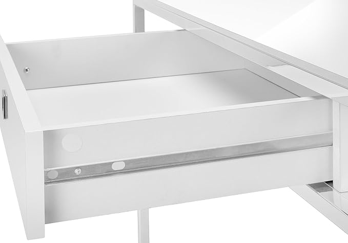 48 White Laminate Computer Desk with Chrome Metal Frame - Contemporary Home Office Design