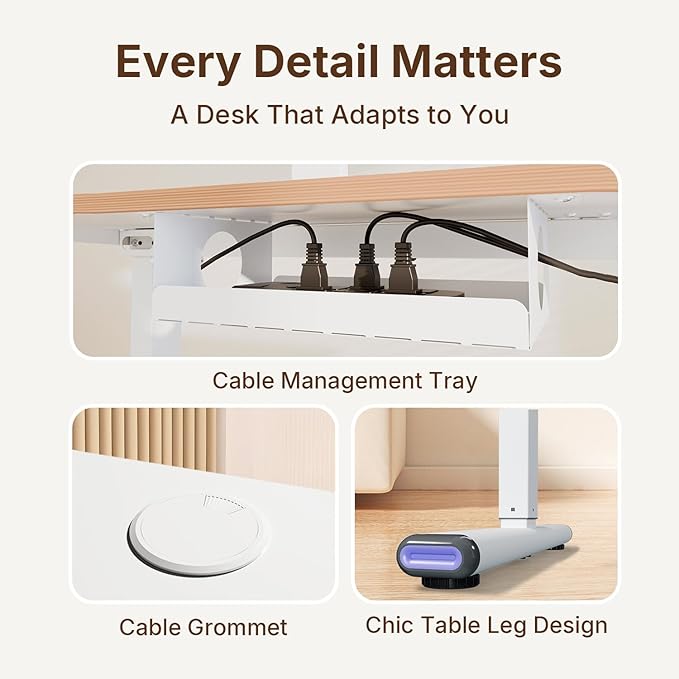 NearHub Electric Adjustable Standing Desk 55 x 24 Premium One-Piece White Top Sit Stand Desk Height Adjustment Computer Desk Ergonomic Work Desks for Home Office (OD20 White 55”×24”)
