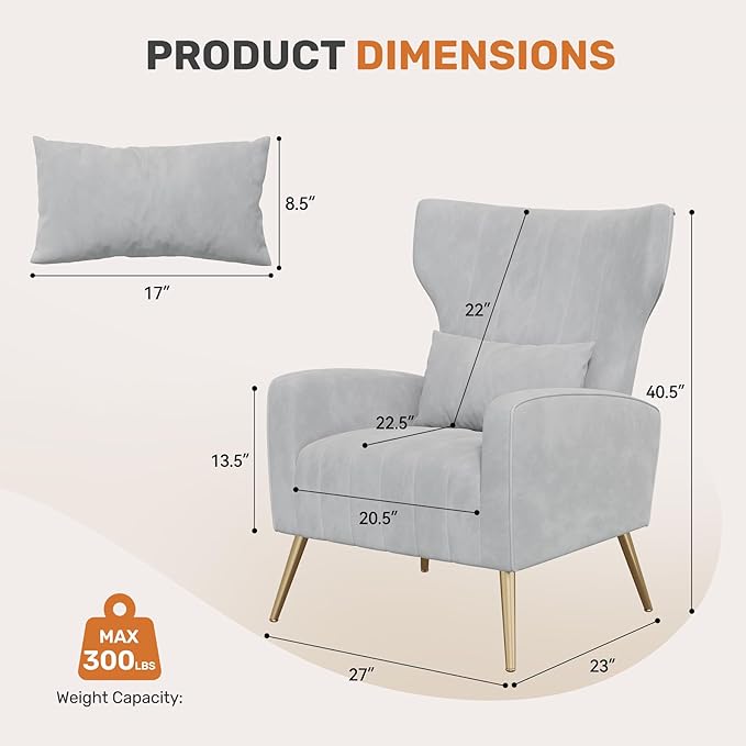 Nalupatio Modern Accent Chairs for Set of 4 Upholstered Velvet Fabric Reading Chair Mid Century Arm Chair Comfy Armchair for Living RoomLight Gray