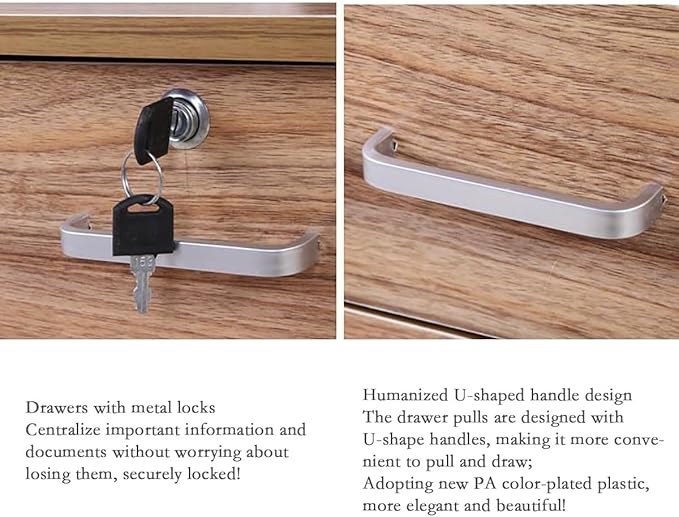 Wooden Filing Cabinet Filing Cabinet Home Office Drawer Cabinet Office Pedestal Drawer Cabinet Trolley Recessed Handles for Office and HomeOffice Storage Cabinet