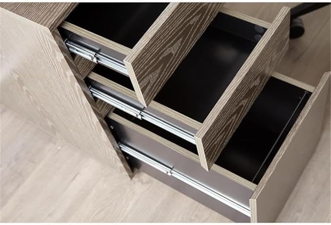 Pemberly Row 48 Reversible Home Office Desk Gray Wood Finish MDF and Steel Construction 3 Drawers with 1 File Cabinet Modern Design Compact Workspace for Home or Office Use
