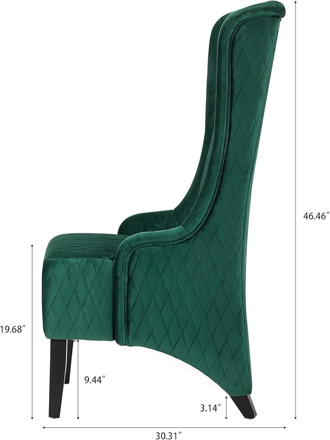 Dining Chair Comfy High Wingback Accent Chair for Dining Table PU Leather Upholstered Accent Side Chairs with Soft Padded &amp Wooden Legs for Living Room Dining Room Bedroom (Green)