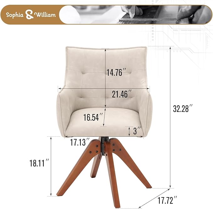Sophia &amp William Swivel Living Room Chairs Set of 2Modern Accent Chair with Wood LegsUpholstered Faux Leather Armchair for Home BedroomGray
