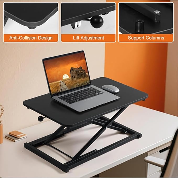 Standing Desk Converter Height AdjustableKeyboard Riser for Stand Up Desk Riser Easy Lift Height Converter Computer Workstations Home Office Study Room Portable Small Table Black Size 23.6 Inch D