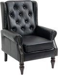 Mid-Century Wingback Chair PU Leather Accent Chair Armchair with ButtonsModern Living Room Chairs with Rivet DecorationLeisure Single Sofa Chair for BedroomClubHome Reception (PU Black)