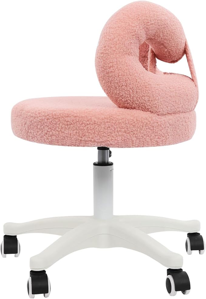 TrueyEssenceModern Vanity Chair with Wheels Roller Chair with Cute Butterfly Backrest Make-up Chair Comfortable Accent Chair for Living Room Bedroom Adjustable Height (Pink)