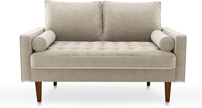 SILKIR Velvet Loveseat Sofa Love Seats Furniture for Small Spaces Mid-Century Modern Loveseats for Living Room Love Seat Couch 58 Inches Beige