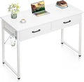 Casaottima 40 Inch Small Office Computer Desk with 2 Drawers &amp Headphone Hook - Compact Writing Desk for Home Office Study or Work Modern Space-Saving Design for Small Spaces White