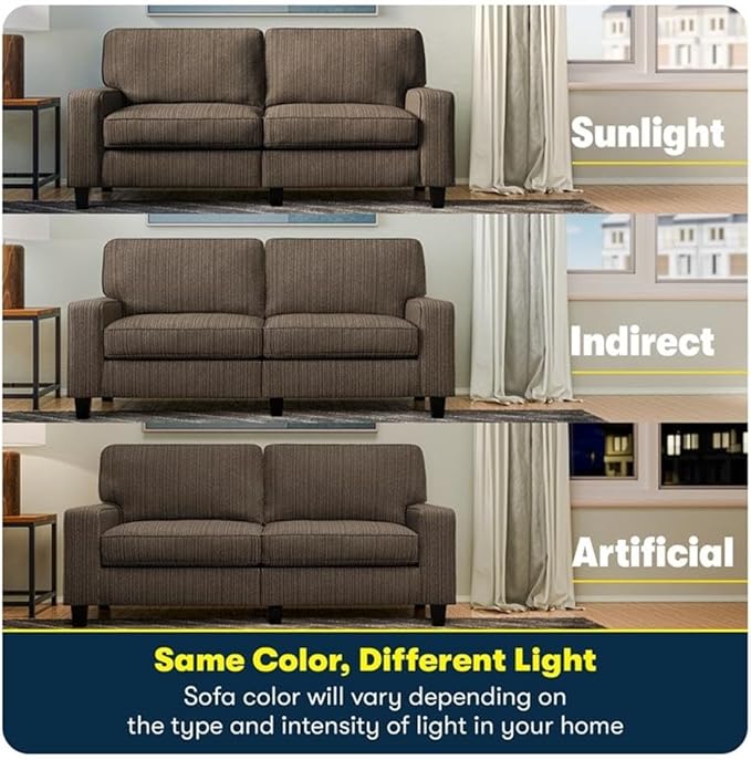 Pemberly Row Modern 73 Track Arm Sofa Removable Covers Brown Polyester Upholstery Space-Saving Design Solid Wood Frame Comfortable Seating for Living Room Home Office or Small Apartments