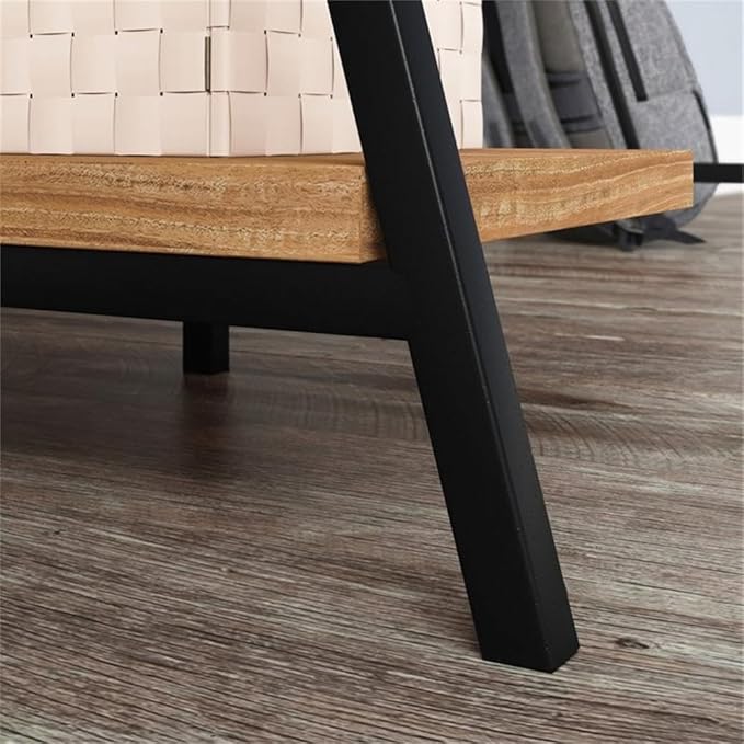 Pemberly Row Mid-Century Engineered Wood Computer Desk Sindoori Mango/Brown Finish 43 in Wide 54 in Tall Durable Metal Frame with Hutch Modern Small Office Desk for Home or Workspace
