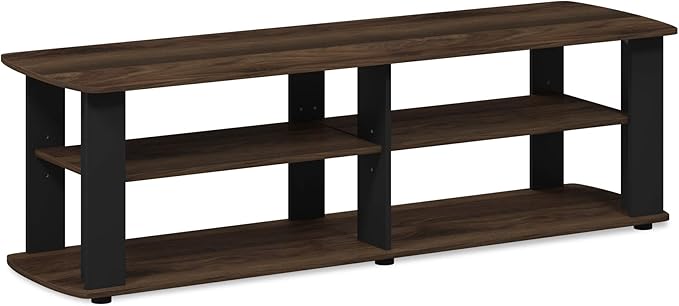 Furinno NELLY TV Stand 3-Tier Entertainment Center with Open Shelves Storage TV Console for TV up to 50 Inch Soft Edges for Living Room Bedroom Columbia Walnut