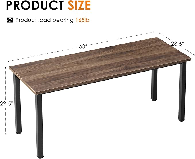 Need 63 Inch Large Computer Desk - Modern Simple Style Home Office Gaming Desk Basic Writing Table for Study Student Black Metal Frame Walnut