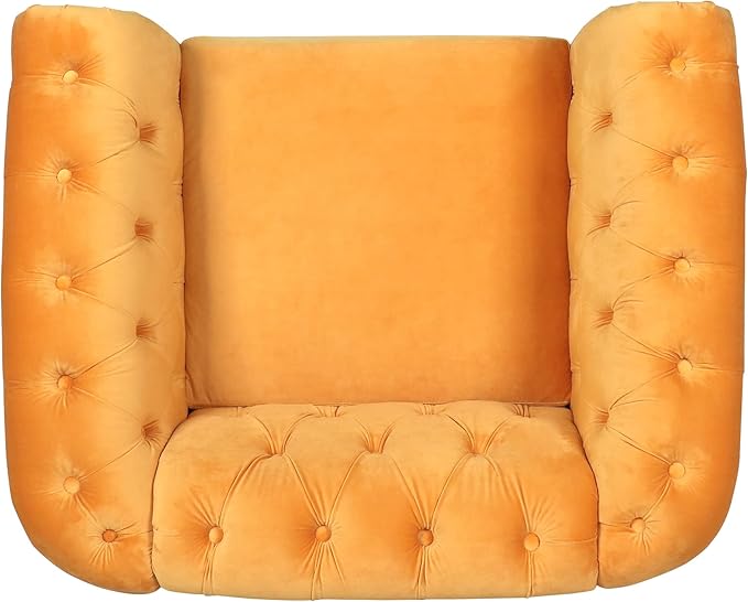 Accent ChairVelvet Chesterfield Sofa Modern Tufted Couch 1 Seater Sofa with Scroll Arms and Nailhead for Living Room Yellow