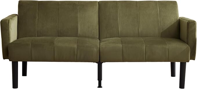 Garvee 75.5 Convertible Sofa Bed Vertical-Stripe Linen-Feel Fabric Sofa Features Sturdy Bed Legs Mid-Century Modern Folding Sofa Suitable for Living Rooms Bedrooms Dorms - Green