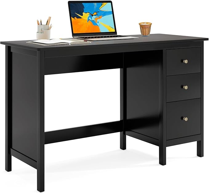 POWERSTONE Computer Desk with 3 Drawers 48x20 Storage Office Desk for Home Office Bedroom Large Study Writing Desk Workstation (Black)