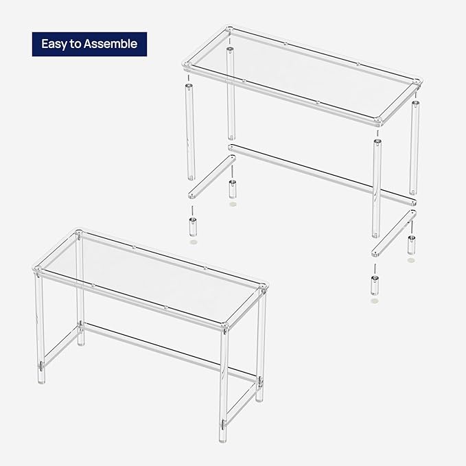 HMYHUM Acrylic Computer Desk 47 Inch Clear Home Office Desk for Laptop Study Writing Vanity Table with Cylindrical Legs Modern Easy Assembly