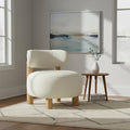 Modern Boucle Accent Chair with Plush Faux Sherpa Upholstery Curved Backrest Solid Wood Legs for Living Room Bedroom Reading Nook 27.5 White