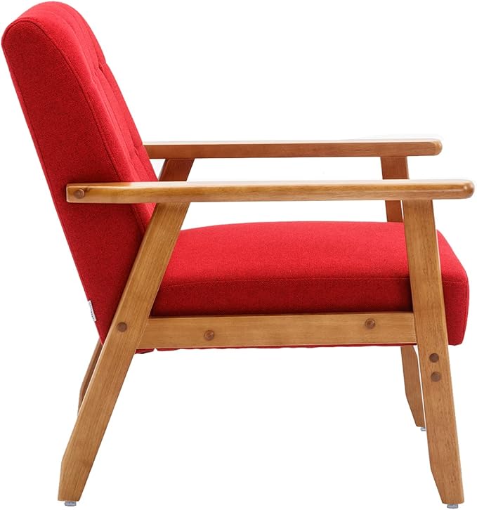 Leisure Chair with Solid Wood Armrest and Feet Mid-Century Modern Accent Chair for Living Room Bedroom Studio Chair