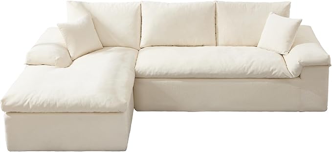 Jocisland 108-Inch Boneless Sofa No Assembly Required Cloud Sofa with Memory Foam Oversized L-Shaped Couch with Deep Seat and Oversized Chaise Modern Chenille Sectional for Living Room White