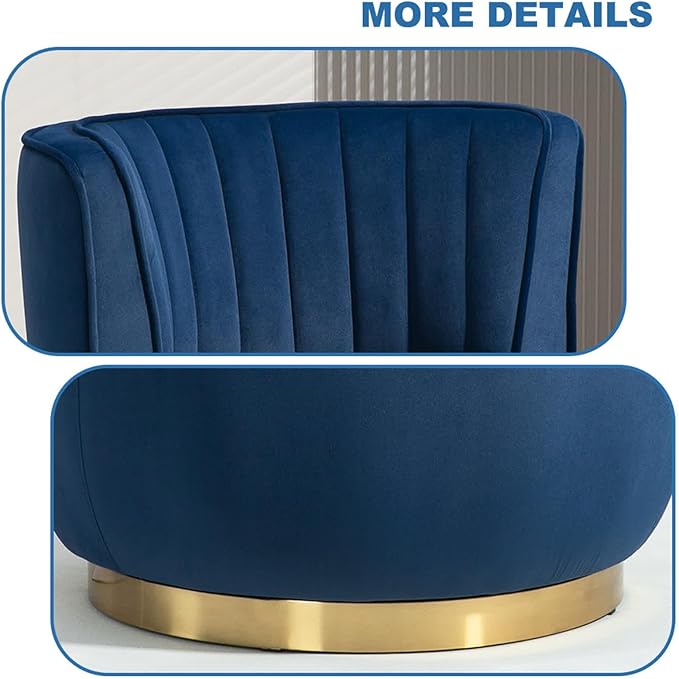 360 Swivel Barrel Chair Velvet Modern Accent Chair Upholstered Mid Century Comfy Arm Chair Round Sherpa Side Chair for Nursery Living Room Bedroom Office Waiting Room Blue