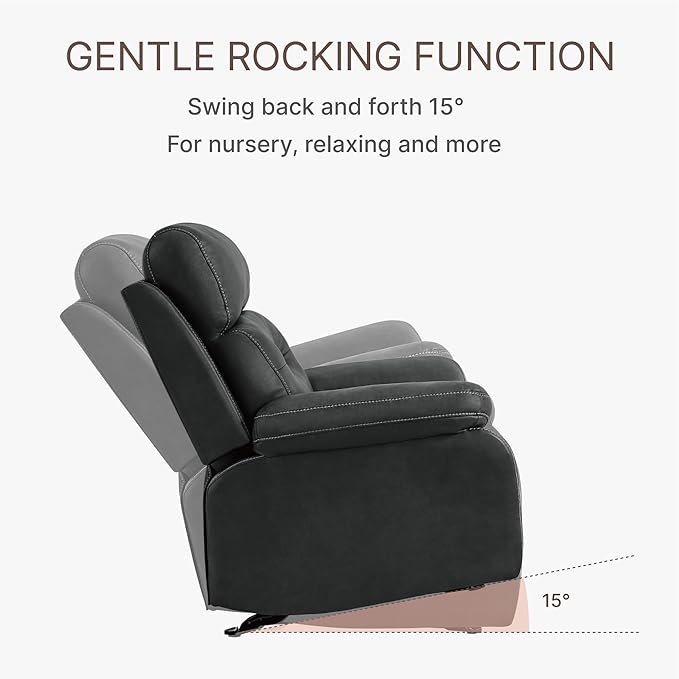 Leather Recliner Chair Manual Sofa Rocker for Adults with Overstuffed Arm for Living Room Bedroom Home Theater Seating