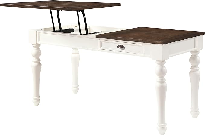 Steve Silver Furniture Joanna Lift-Top Desk Office/Writing/Standing Desk Single Storage Drawer Home Office Farmhouse Design Study Workstation 60 W x 28 D x 31 H Ivory/Brown