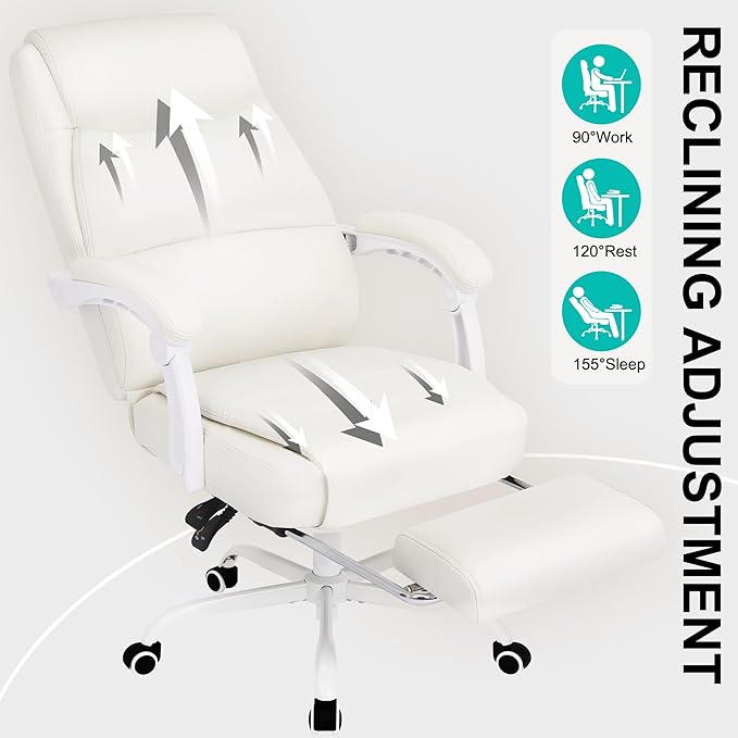Misolant Big and Tall Office Chair with Footrest High Back Desk Chair with Linkage Armrest 90-155° Recline Executive Computer Chairs with Adjustable Height for Home