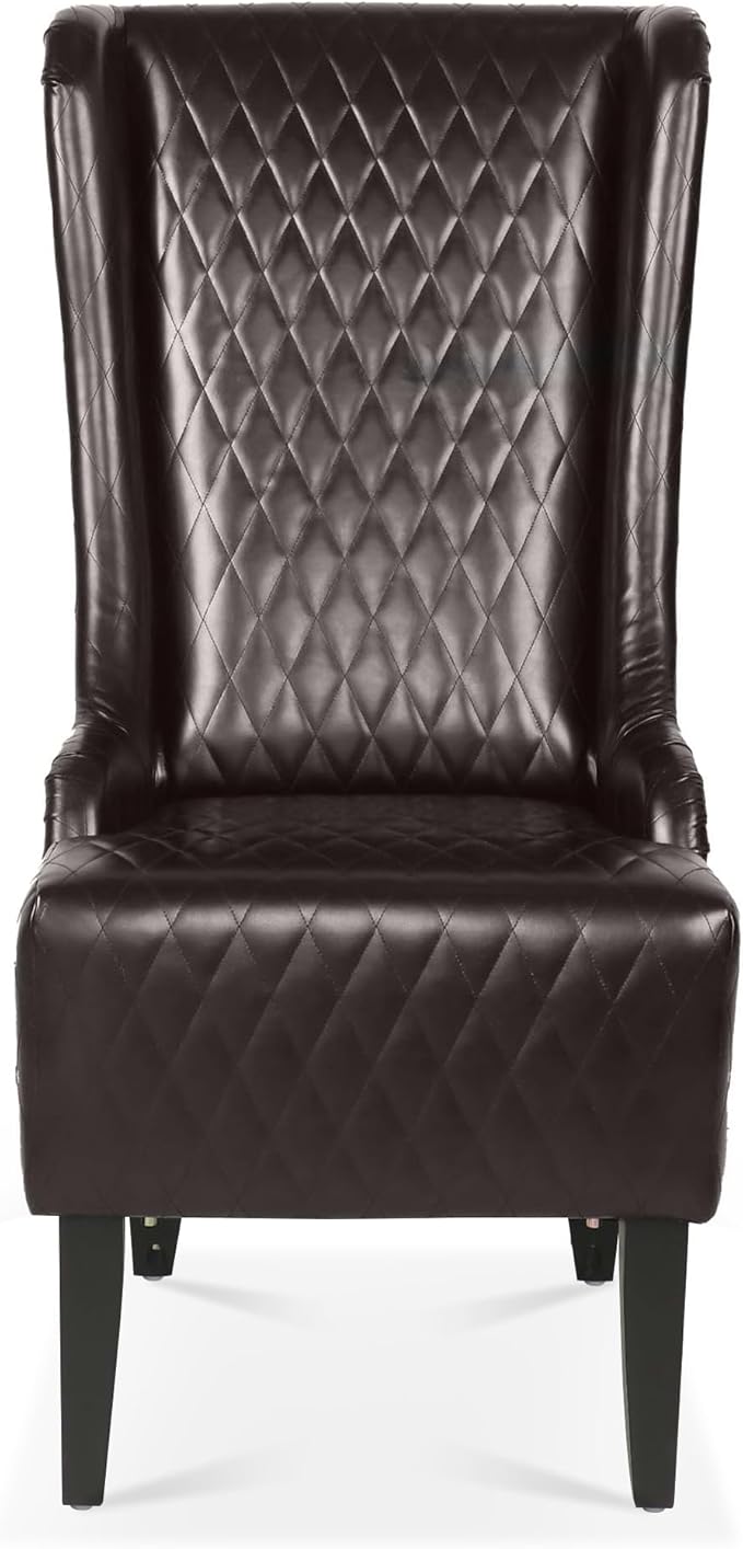 Dining Chair Comfy High Wingback Accent Chair for Dining Table PU Leather Upholstered Accent Side Chairs with Soft Padded &amp Wooden Legs for Living Room Dining Room Bedroom (Dark Brown)